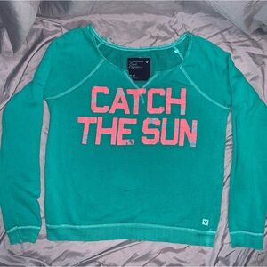 teal relaxed fit wide neck / off the shoulder sweatshirt